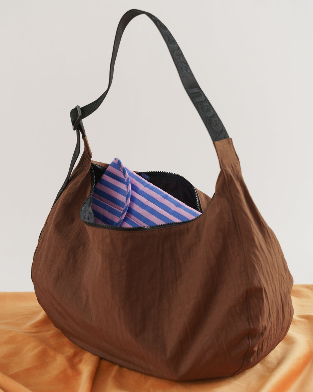 Large Nylon Crescent Bag - Brown