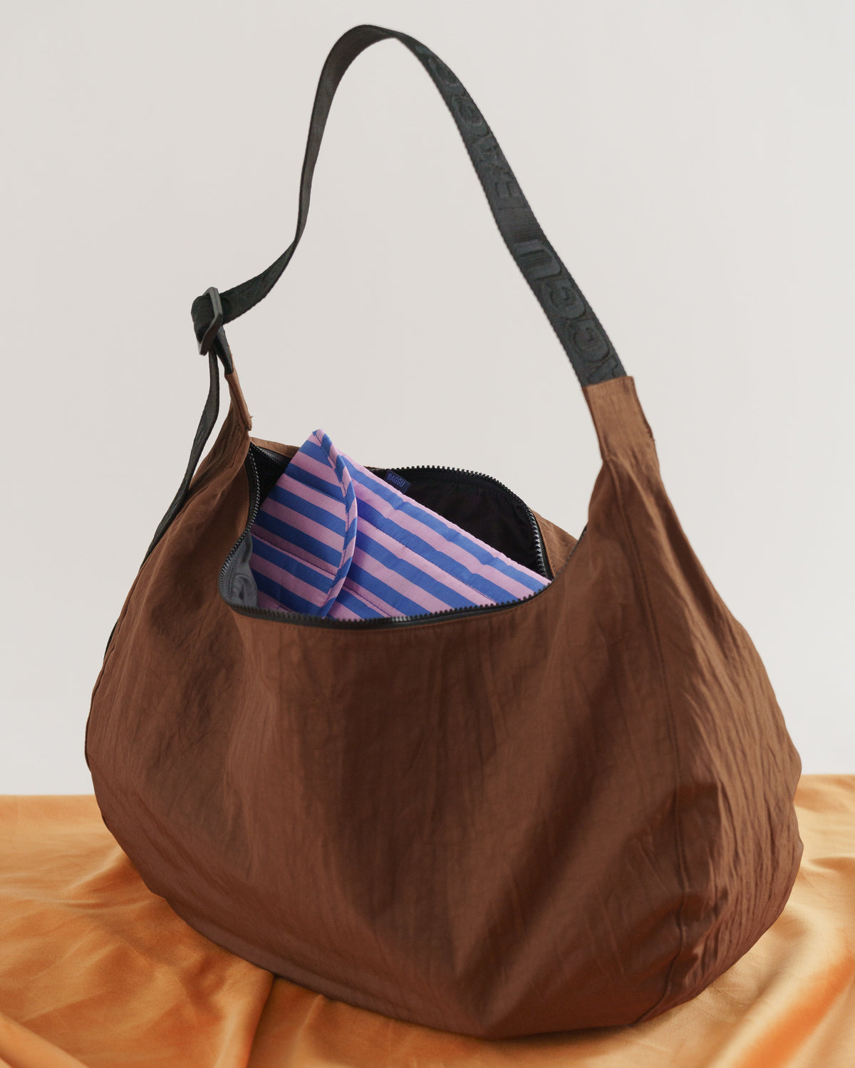 Large Nylon Crescent Bag - Brown