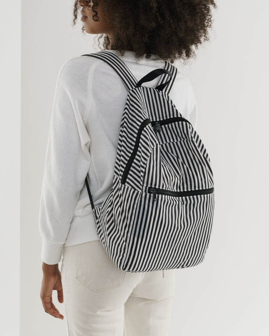 Packable Backpack - Black and White Stripe