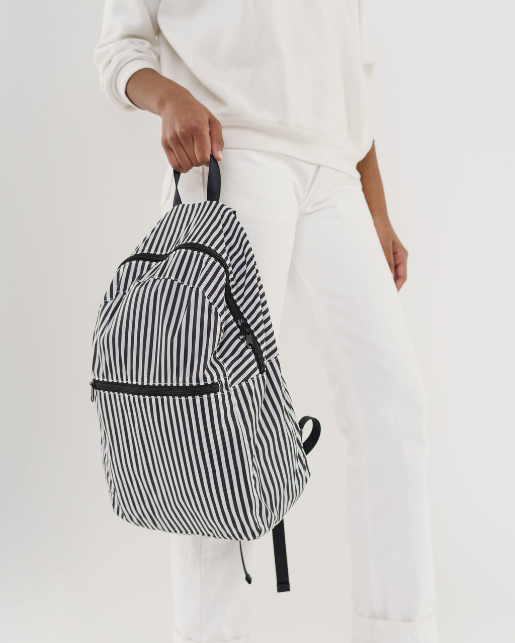 Packable Backpack - Black and White Stripe