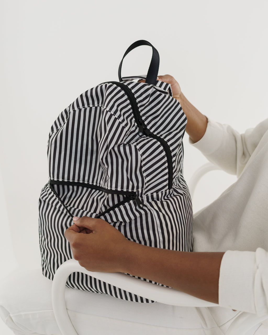 Packable Backpack - Black and White Stripe