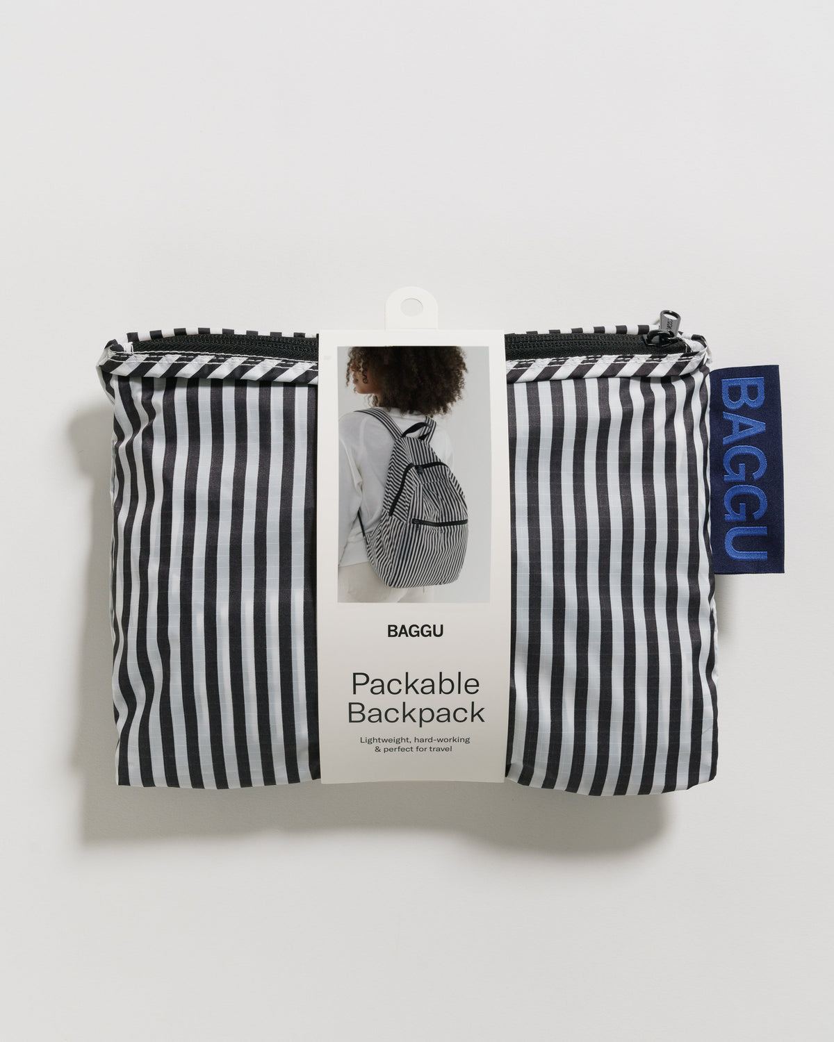 Packable Backpack - Black and White Stripe