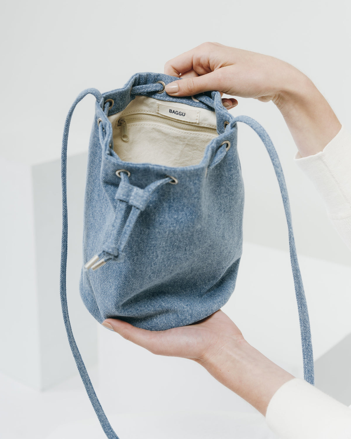 Canvas Drawstring Purse - Washed Denim
