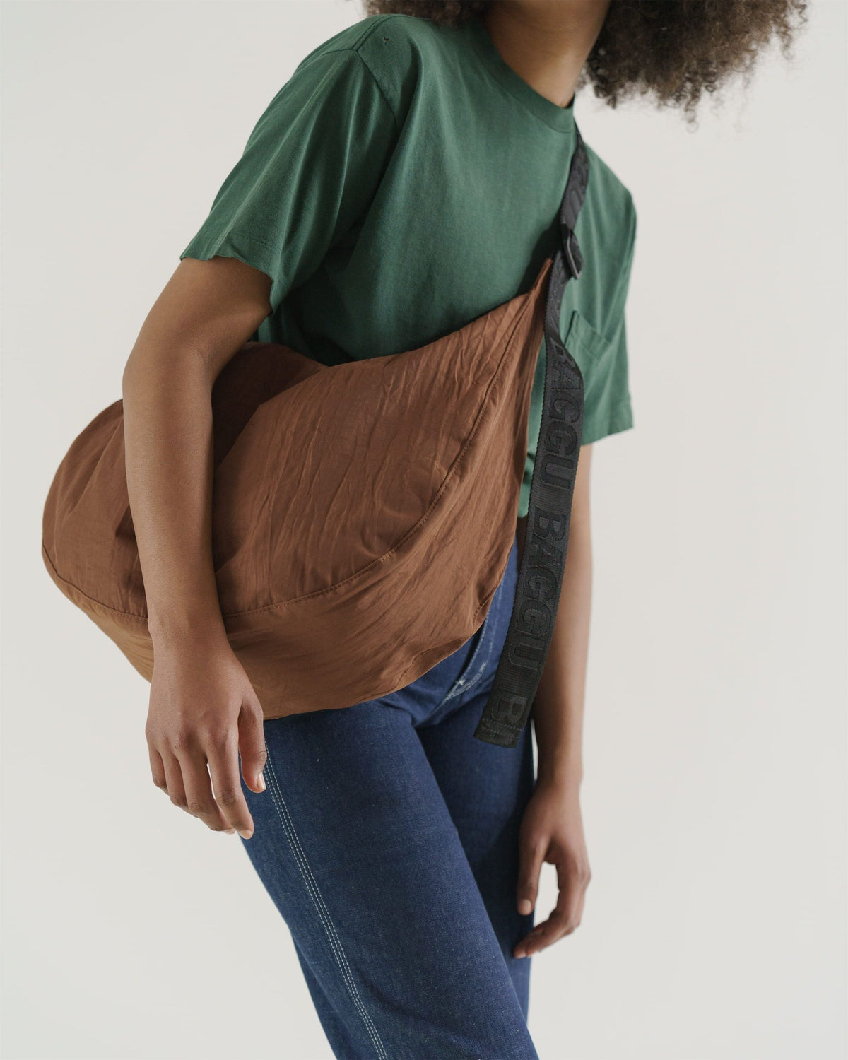 Large Nylon Crescent Bag - Brown