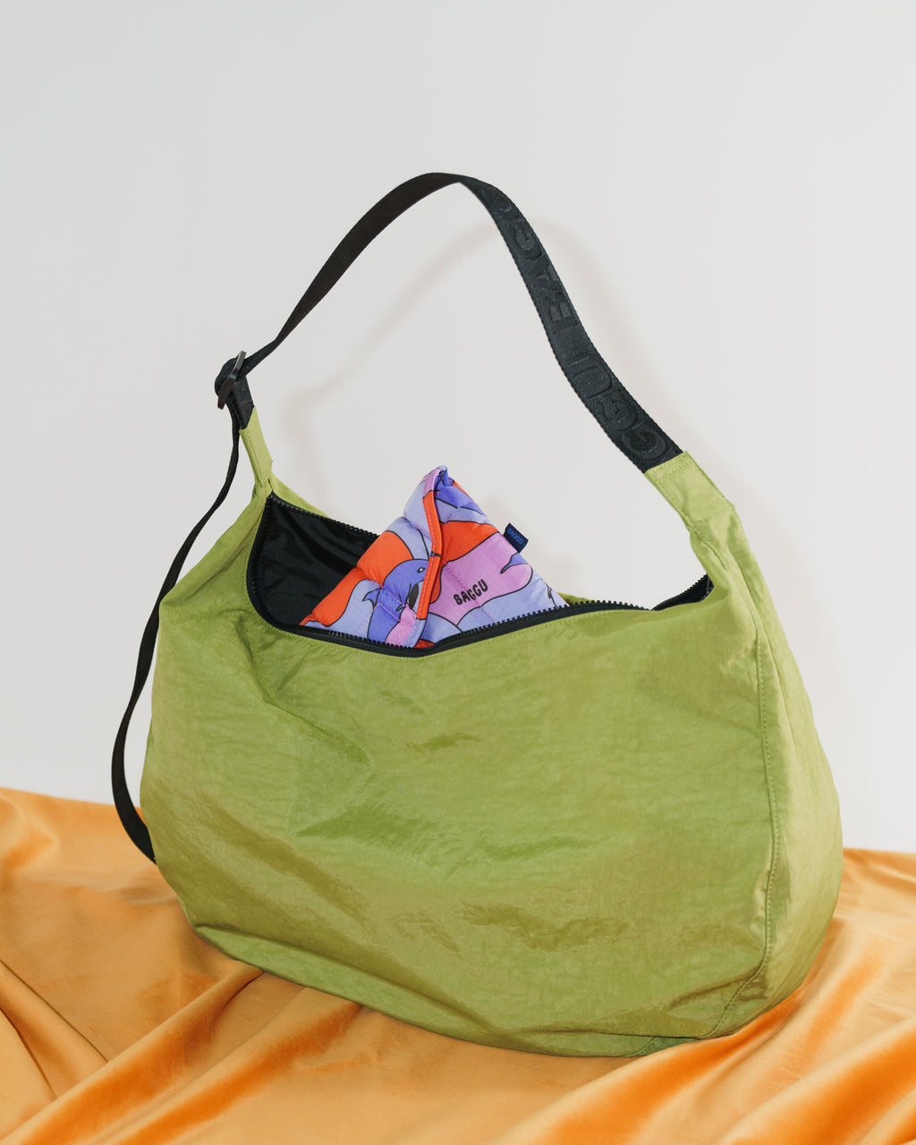 Large Nylon Crescent Bag - Green Apple