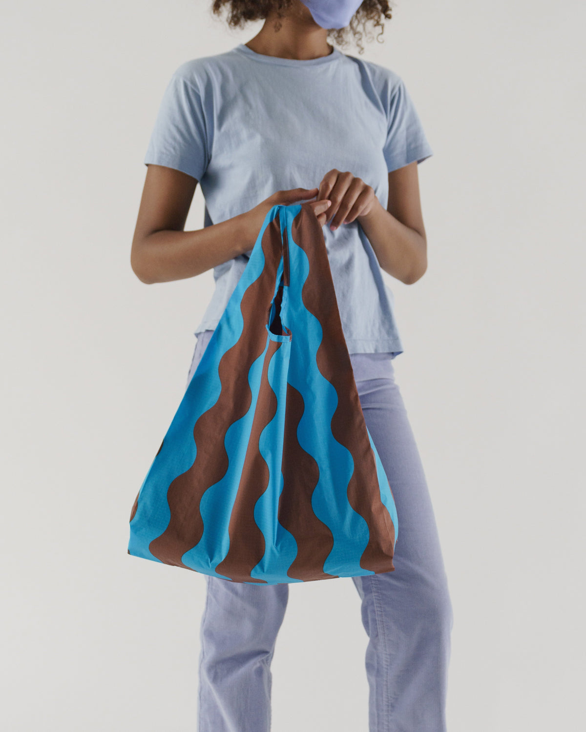 Standard Baggu - Teal & Brown Wavy Stripe