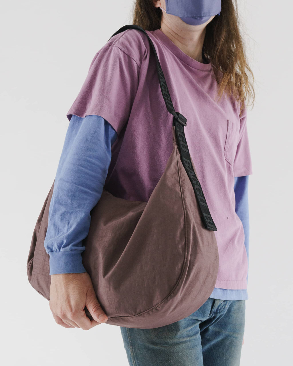 Large Nylon Crescent Bag - Peppercorn