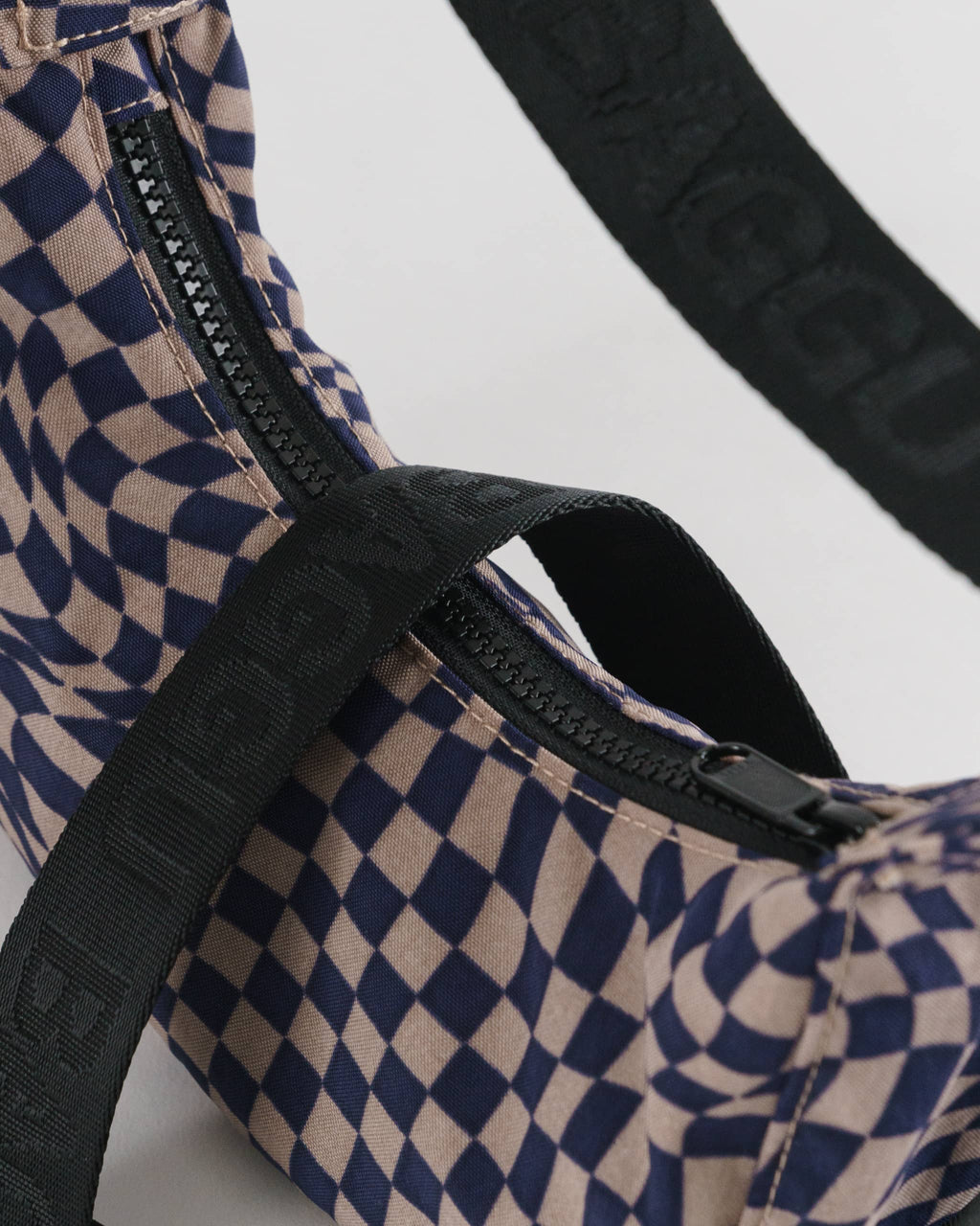 Mini Nylon Crescent Bag - Indigo Trippy Checker