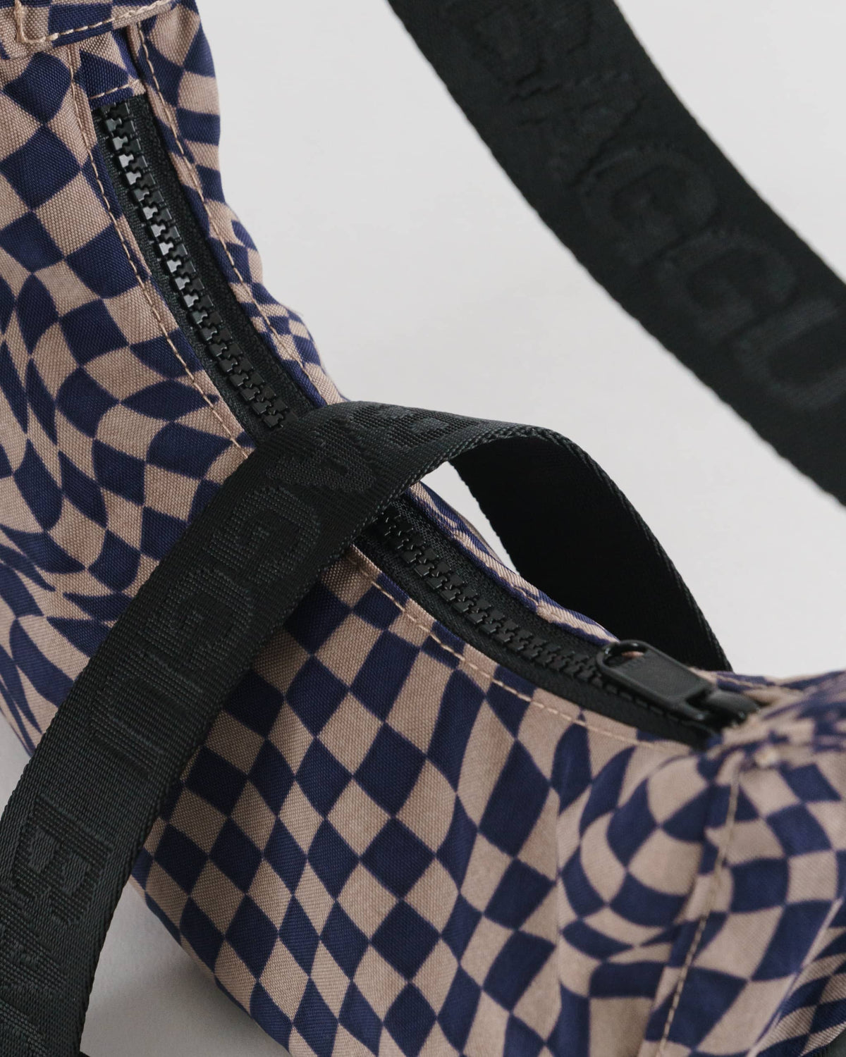 Mini Nylon Crescent Bag - Indigo Trippy Checker