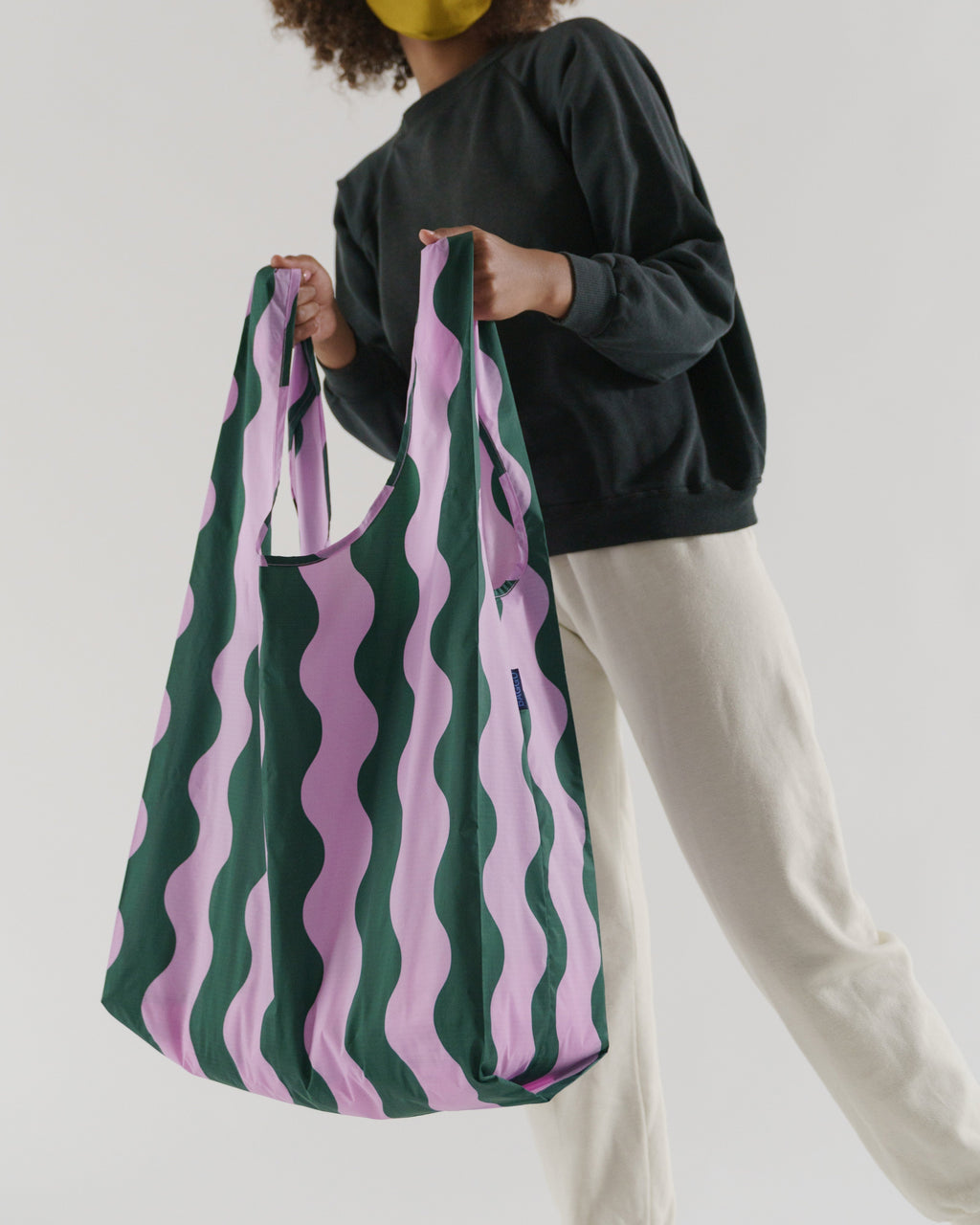 Big Baggu - Pink and Green Wavy Stripe