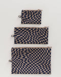 Flat Pouch Set - Indigo Trippy Checker