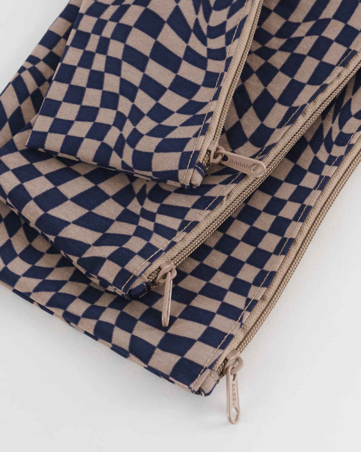 Flat Pouch Set - Indigo Trippy Checker