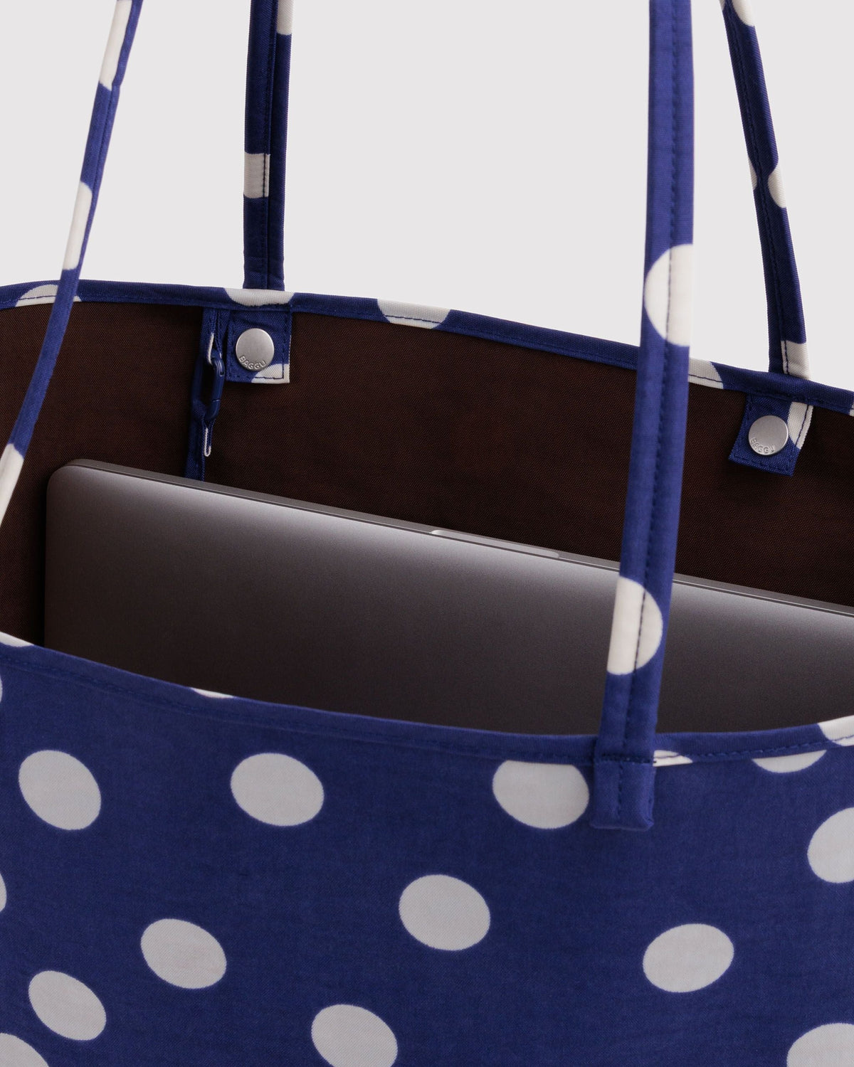 Large Nylon Reversible Tote - Navy Polka Dot Mix
