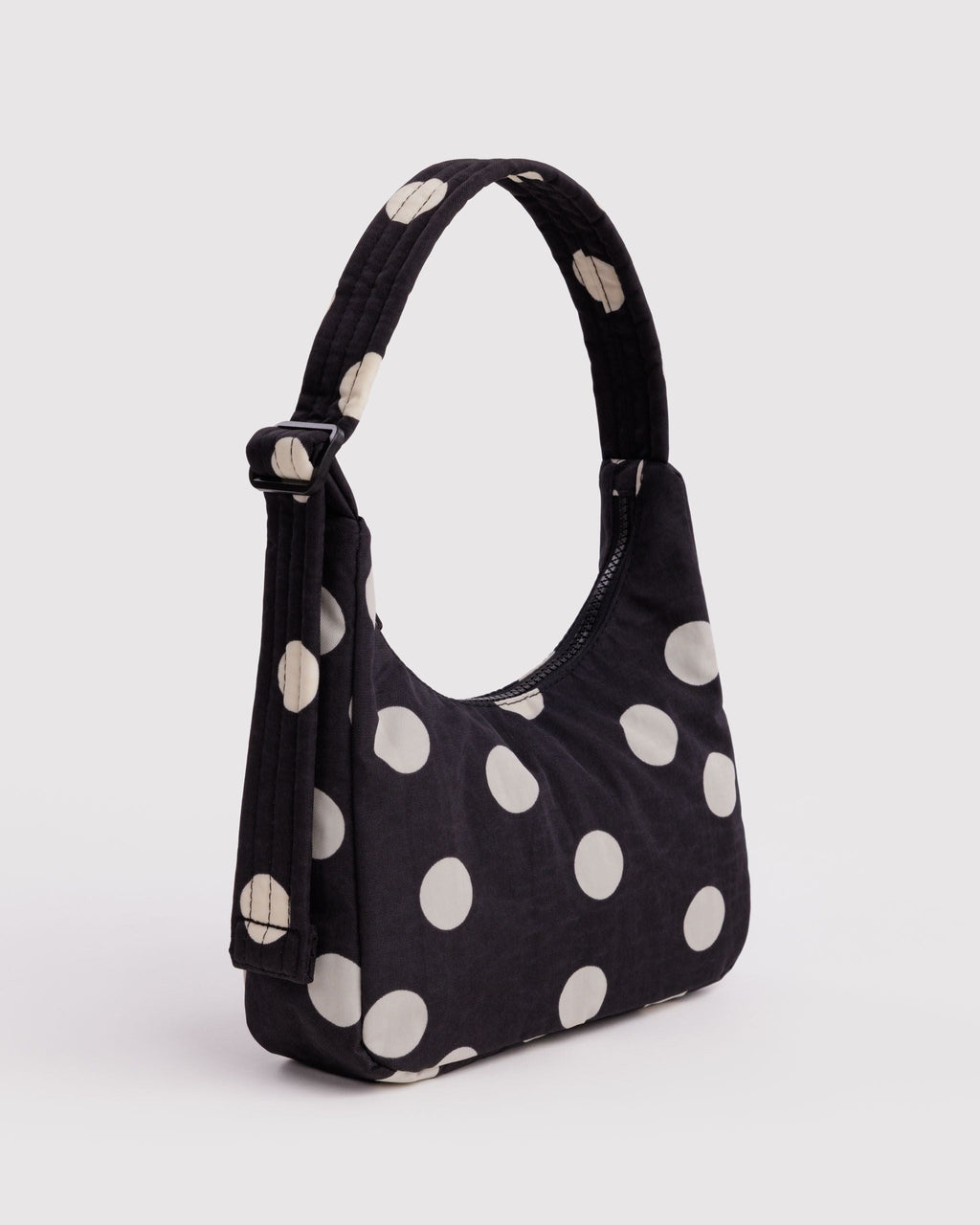 Mini Nylon Shoulder Bag - Black and Cream Polka Dot