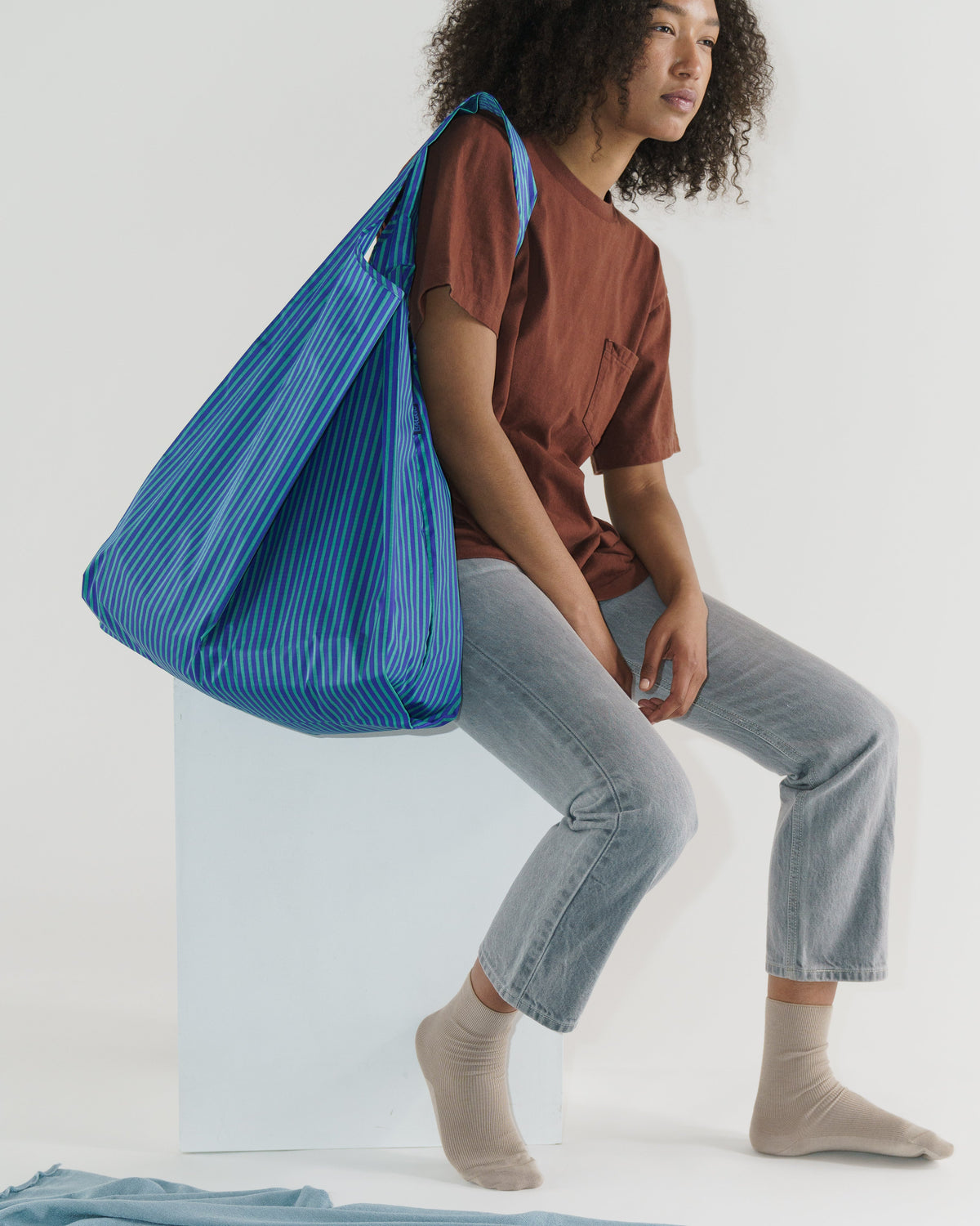 Big Baggu - Cobalt and Jade Stripe