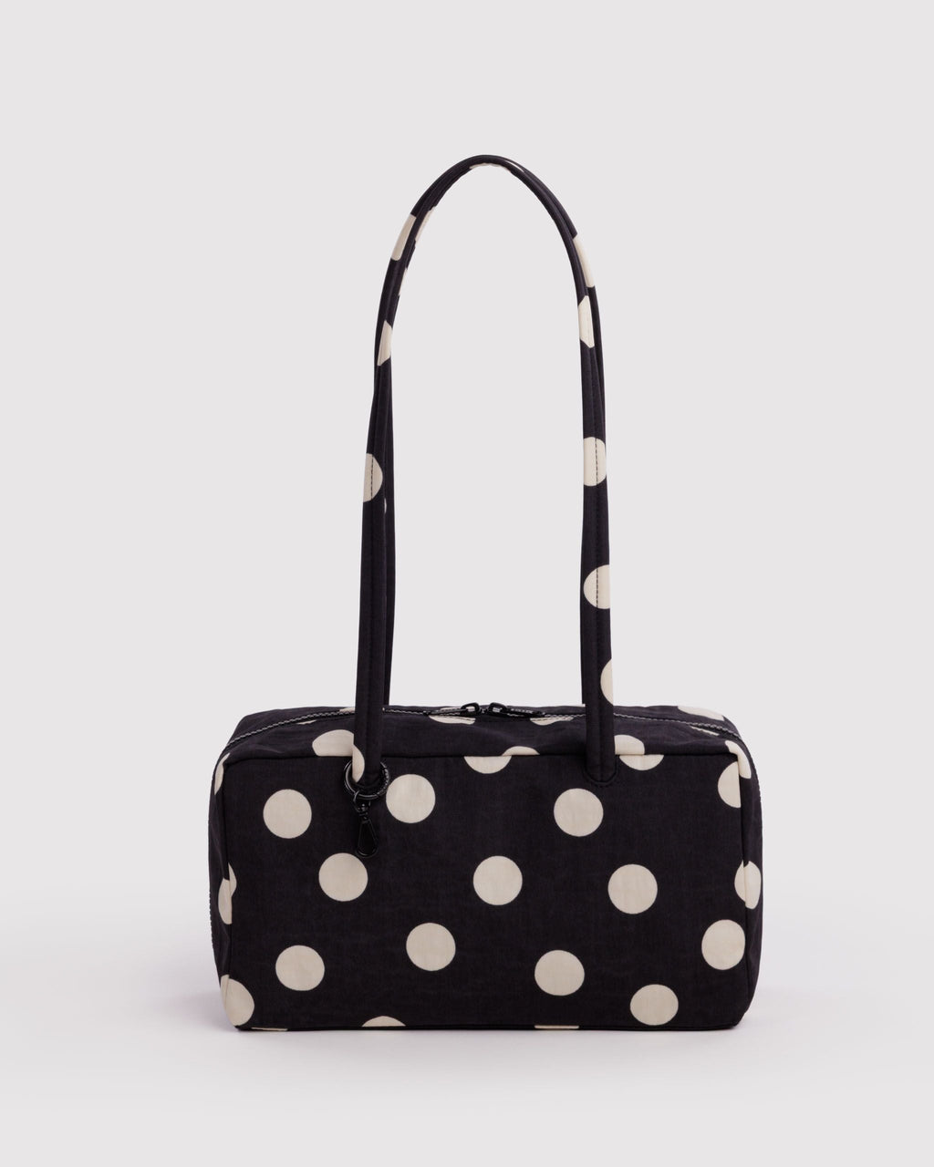 Nylon Bowler Bag - Black and Cream Polka Dot