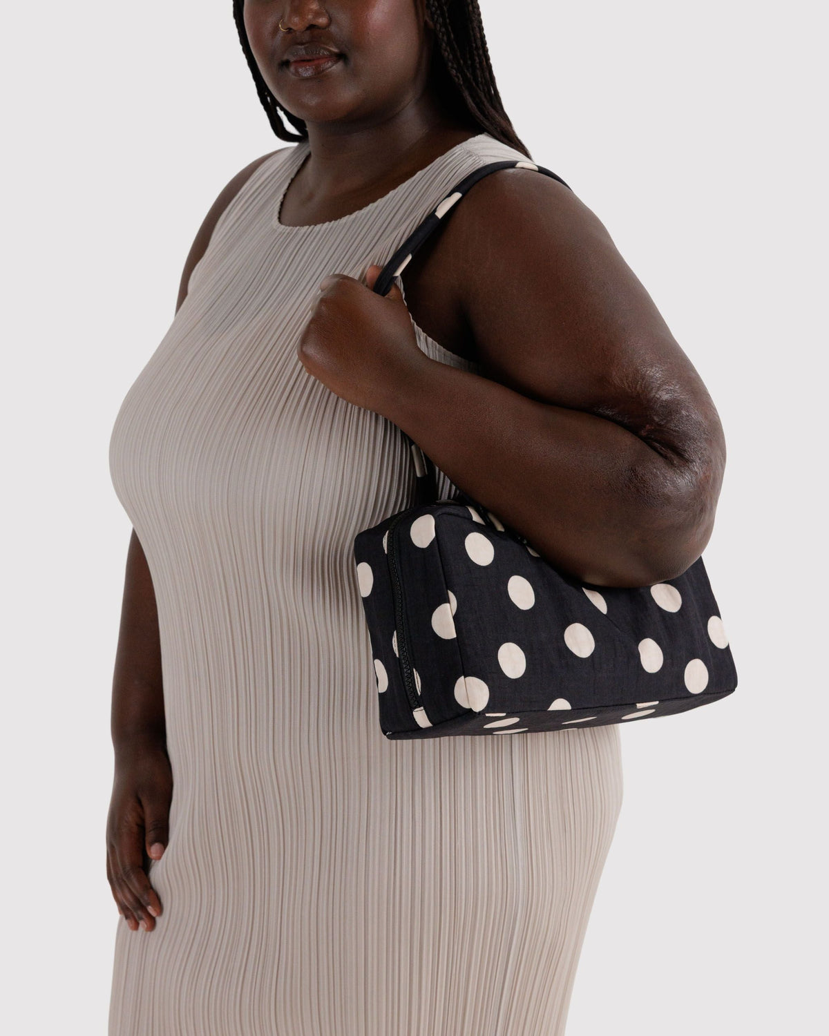 Nylon Bowler Bag - Black and Cream Polka Dot