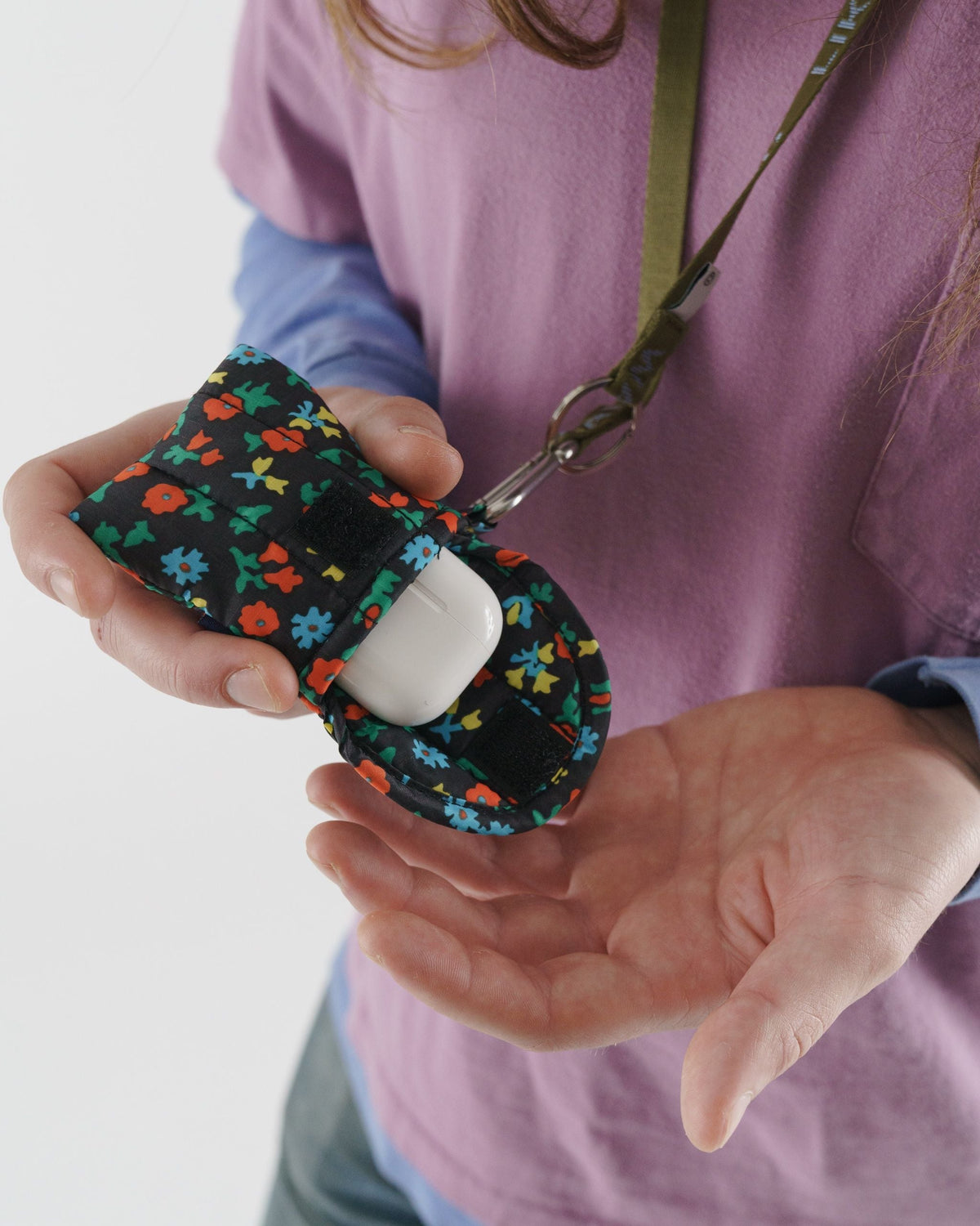Puffy Earbuds Case - Black Calico Floral