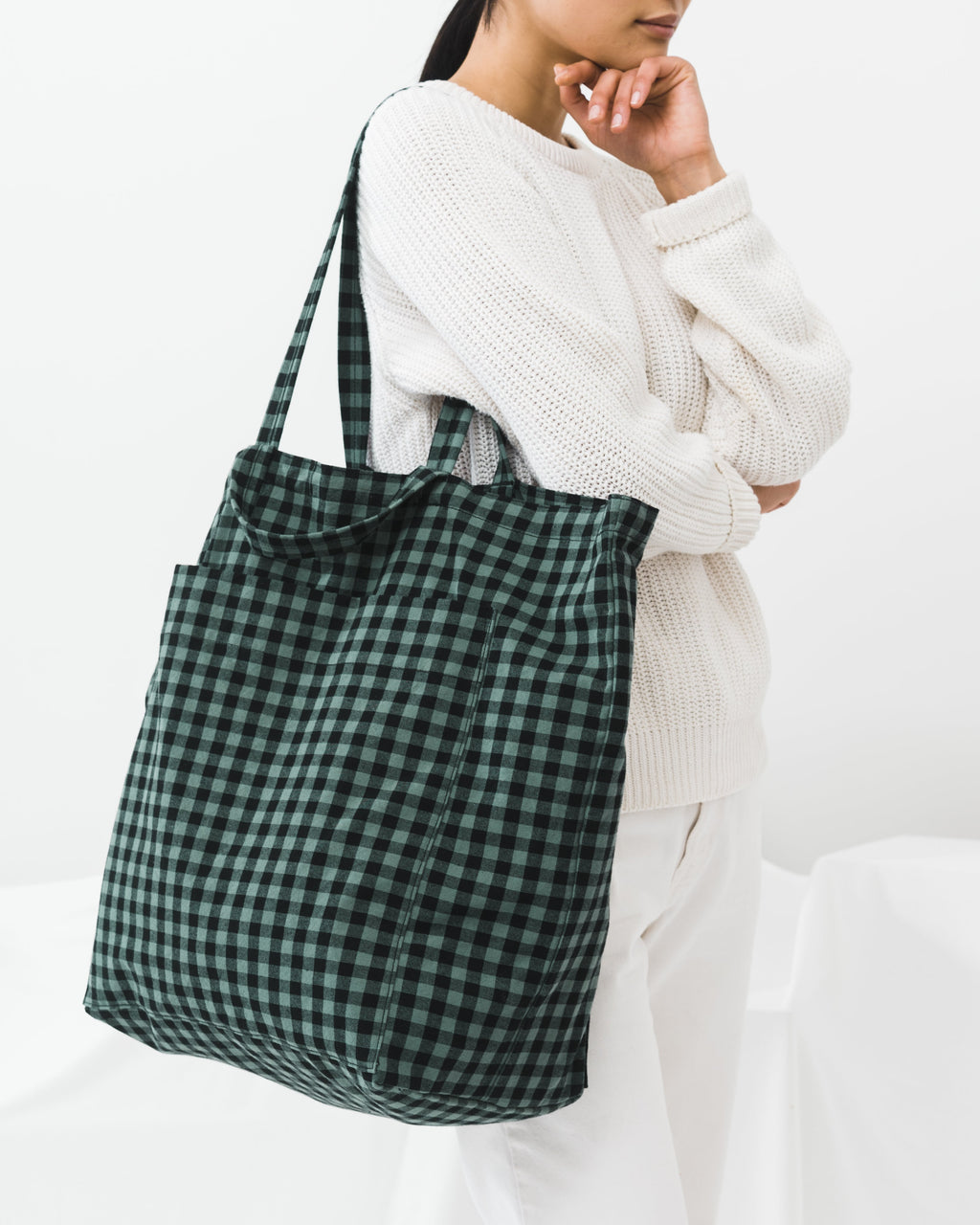 Giant Pocket Tote - Green Gingham