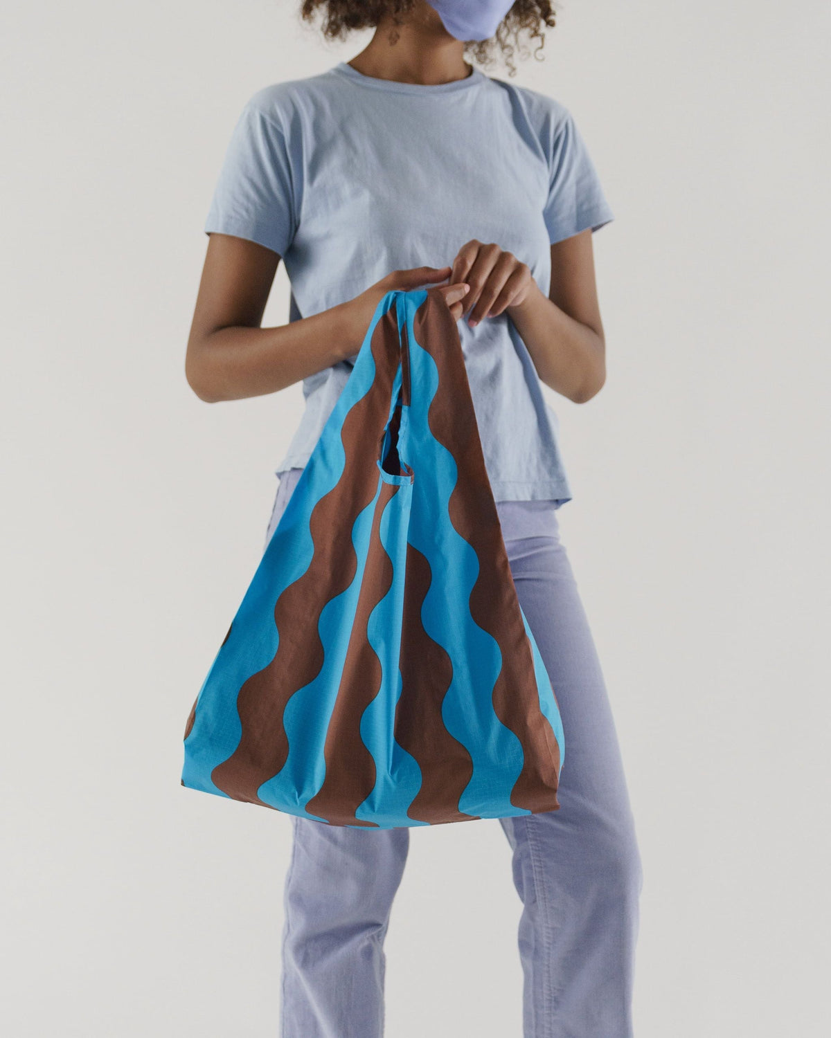 Standard Baggu - Teal & Brown Wavy Stripe
