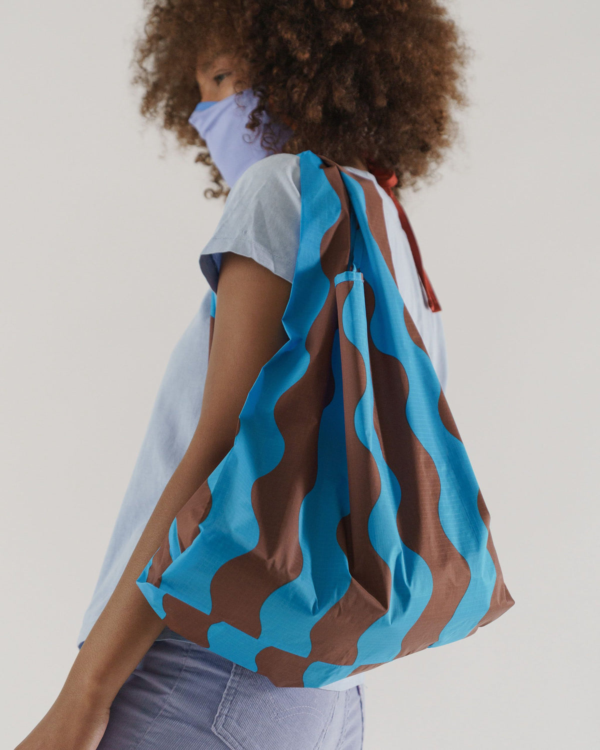 Standard Baggu - Teal & Brown Wavy Stripe